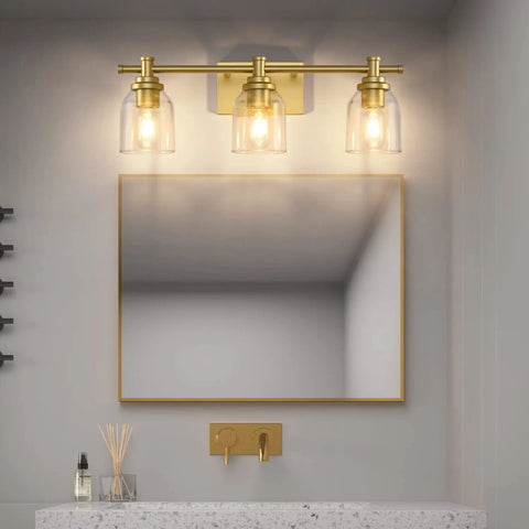 Gold Three Light Bathroom Vanity Light Fixture Over Mirror Vintage Style Wall Light With Easy Fifteen Minute Install