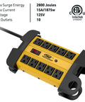 Beefy Metal Heavy Duty Surge Protector Power Strip With 10 Outlets, 2800 Joules Protection, 15A Circuit Breaker, 6ft Cord