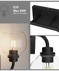 Two Light Industrial Vanity Light Fixtures Over Mirror In Matte Black With Clear Glass Globe Vintage Farmhouse Wall Sconces For Bathroom Rugged Anti Rust Metal Finish Elevate Your Space