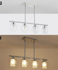 Crystal Pendant Lighting For Kitchen Island, 4 Light Dining Room Fixture with clear glass shades and elegant K9 crystals