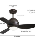 Dope Outdoor Ceiling Fan With Remote And Dimmable LED Light Kit 44 Inch Bronze Low Profile with Weather Resistant Blades diagram