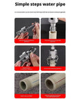 Premium 2-In-1 Internal And External Pipe Threading Tool Kit For Diy Plumbing Repairs showing installation steps for PVC pipes.