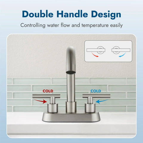 4 Inch Centerset Bathroom Faucet With Double Handles, Brushed Nickel Finish, showcasing double handle design on sink