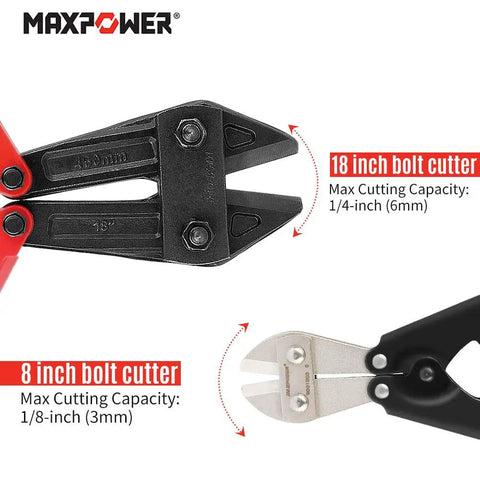 Heavy Duty Bolt Cutter Set 18 Inch And 8 Inch Mini Bolt Cutters With Chrome Molybdenum Steel Blades Drop Forged Joints Anti Rust Finish