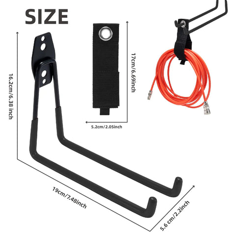 Dimensions of 4 Pack Garage Hooks Wall Mount Storage Hangers with 2 Extension Cord Straps, heavy-duty seven point five inch utility organizer.