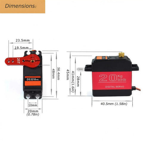 Dimensions of Two Pack 20Kg Digital Servo Motor Beefy Torque Full Metal Gear Waterproof for RC Model DIY DS3218MG