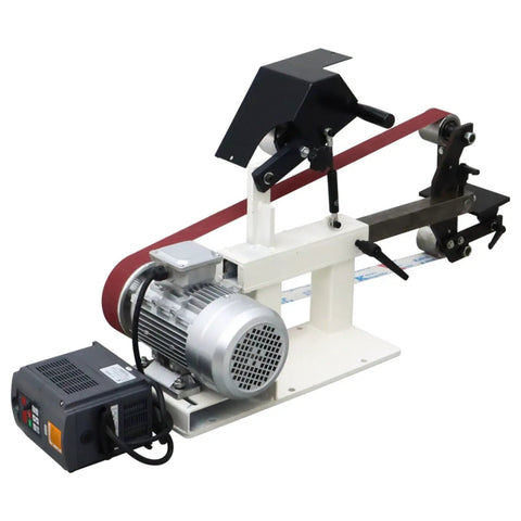Garage Beast Variable Speed Belt Sander And Metal Polisher With A 72 Inch Sanding Belt And 110V Motor on a solid base.