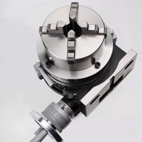 Ultra Compact Indexing Head With Kickass Four Jaw Control And Smooth 360 Dial, showcasing durable cast iron and metal components.