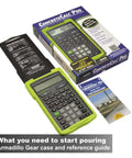 ConcreteCalc Pro Advanced Feet Inch Fraction And Metric Construction Calculator with packaging and reference guide.
