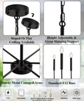 Black Farmhouse Chandeliers For Dining Room 26 Inch 6 Light Modern Candle Linear Traditional Metal Hanging Ceiling Light Fixture For Kitchen Living Room Foyer Bedroom, showcasing height adjustability and sloped ceiling compatibility.