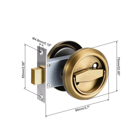 Brass Finish Round Recessed Pull Handle Knob 4.8mm Hidden Concealed Mounting For Sliding Doors And Drawers With Screws 94 By 75 Mm