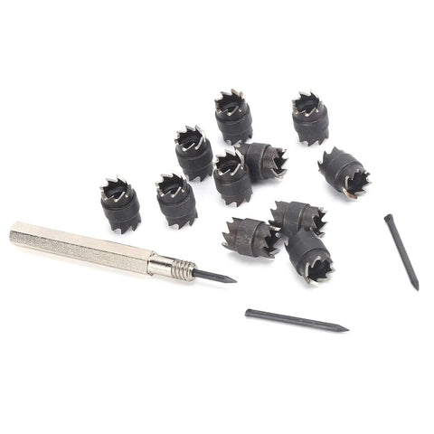 13-Piece Spot Weld Cutter Set For Electric Drill, 3/8 Inch Double-Sided Cutting Kit For Removing Welds, various cutters and tools.