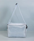 Clear Anti Static Crossbody Satchel For Laptops And Precision Tools with adjustable strap and zipper, designed for easy visibility.