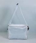Straight Up Clear Crossbody Bag Ideal For Cleanroom Engineers Keeping Laptop And Tools Rock Solid Hauling Tech Gear With Quick Access Transparent Shoulder Bag, white nylon, zipped closure.