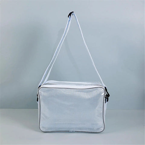 Hassle Free Grab And Go Clear Crossbody Tool Bag Designed For Cleanroom Engineers and Slick Tech Organizer Sling, PVC material.