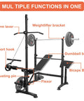 Adjustable Olympic Weight Bench Set With Cable Pulley System For Home Gym Full Body Workout detailing various components