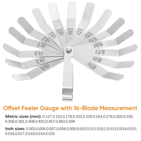 ZUZUAN 2-piece feeler gauge set: 32-blade standard and 16-blade offset gauge, SAE and metric sizes.
