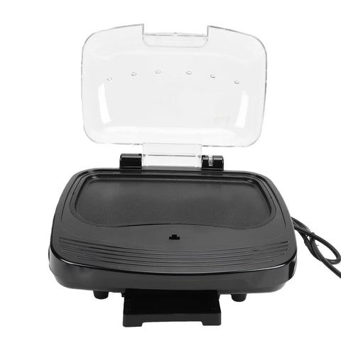 Get A Top-Notch 1000W Electric Contact Grill For Sizzling Burgers And Panini with open lid showing nonstick surface.