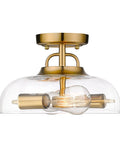 Chic Semi-Flush Ceiling Light With Clear Glass Shade And Brushed Gold Finish Two-Light Fixture For Bedroom And Hallway Indoor