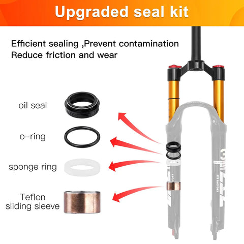 Ultralight Air Suspension Front Fork for XC/AM Mountain Bikes, 120mm Travel with seal kit components shown, trail ready