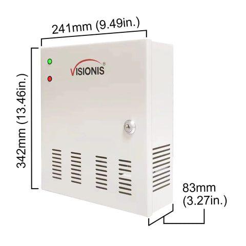 Four Door Network Access Control System Kit With Panel Controller And Metal Cabinet, 12V 8.5A Power Supply shown with dimensions