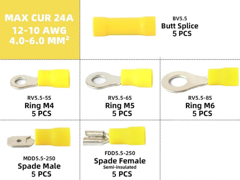 Solderless Crimp Wire Connectors Kit With 385 Pieces Including Ring Fork Spade Butt And Ferrule Terminals For 22 To 10 AWG