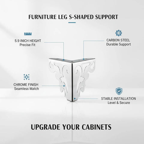 S Shaped Chrome Furniture Leg Carbon Steel Support For Cabinets And Vanities 5.9 Inch Replacement Leg For DIY Projects Sturdy Base