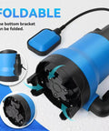 No Stress Heavy Duty 1.5HP Submersible Sump Pump Moving Four Thousand Five Hundred Gallons Per Hour With Twenty Five Foot Cord showing foldable bottom bracket.