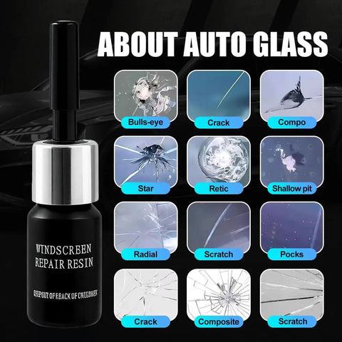 Windshield Repair Kit For Chips And Cracks, Fast 20 Minute Fix With Nano Fluid Filler, star-shaped crack repair examples