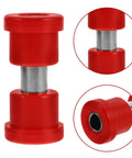Red rubber and metal component of Golf Cart Bushing Replacement Kit For Leaf Spring Suspension, 8 Piece Rubber And Plastic Bushings