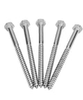 Front view of five Beefy Stainless Steel Wood Hex Lag Self Tapping Screws M8x120MM With Half Thread And Integrated Design.