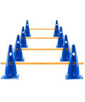 Dog Agility Hurdle Cone Set for Training with blue PVC cones and yellow poles for outdoor jumping drills