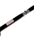 Adjustable Rear Panhard Track Bar With Polyurethane Bushings For 2002 2009 GM Trailblazer Envoy SSR Bravada Black No Fuss Bolt In Installation To Center The Rear Axle After Lifts And Big Tire Upgrades, black DOM tube with adjuster and bushing close-up