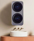 Compact 2-In-1 Mini Washer And Dryer, 3.5 Liter Wall Mounted Laundry System With Digital Touch Screen on a wall above a sink.