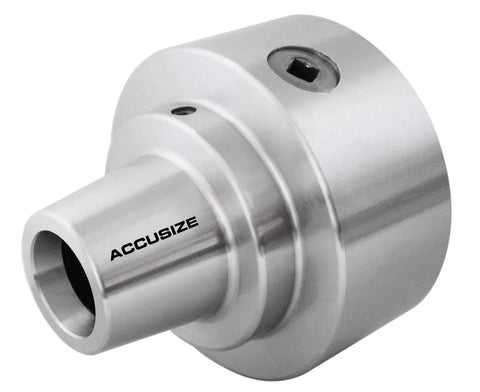 5C Collet Chuck, 5 Inch Precision With Integral D1-4 Cam Lock Back Mount, Fast Plug And Play Lathe Attachment, silver metal close-up
