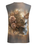 Hella Comfy Dope Mens Hawaiian Floral Skull Butterfly Graphic Sleeveless Tank Top lightweight summer design with mechanical details.