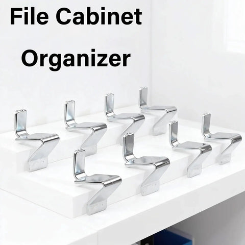Real Deal Heavy Duty Shelf Clips Secure Standard Lockers And Metal Cabinets Forged From Tough Cold Rolled Steel Deliver Zero Flex Support Keep Units Dead Flat, set of 10 steel clips on white shelf.