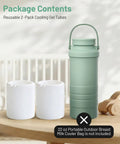 Two Pack Replacement Cooling Gel Tubes Compatible With Portable Breast Milk Cooler Reusable Freezer Inserts on wooden table.