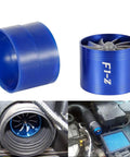 F1Z Turbocharger And Dual Air Intake Fuel Saver Kit installed on engine, aluminum dual intake visible, 64mm dia, turbocharged vehicles