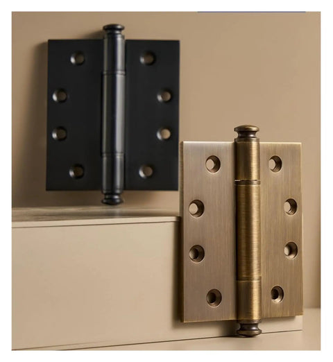 Thick Solid Brass Door Gate Hinge Set Four Pack With Matte Antique Finish Heavy Duty And No Squeak Operation displayed on surface