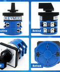 Beefy 125A Rotary Changeover Switch 660V 3 Position 2 Pole 8 Terminals With 2NO 2NC Universal Selector Switch, blue casing