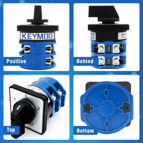 Beefy 125A Rotary Changeover Switch 660V 3 Position 2 Pole 8 Terminals With 2NO 2NC Universal Selector Switch, blue casing