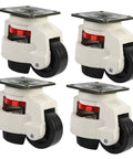 Heavy Duty Swivel Casters 4 Pack Adjustable Leveling Feet Six Inch Flat Base For Workbenches Shop Carts And Furniture Roll Like Butter Underneath Heavy Loads Today - white and black wheels with red accents.