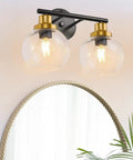 2 Light Vanity Fixture With Clear Globe Shade Black And Gold Finish Modern Wall Sconce For Bathroom Mirror 14 Inch