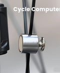 Close-up of 2 Pack Universal Bike Speedometer Magnet Set for Bicycle Computers attached to wheel spoke, silver color, waterproof.