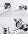 Detailed view of SDVantage 360° Wall Mounted Kitchen Faucet Brass Single Handle Mixer Tap showing spout and connections.