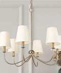Brass Chandelier With Six Fabric Shades For Traditional Dining And Living Room Light With A Polished Metal Frame Height Adjustable