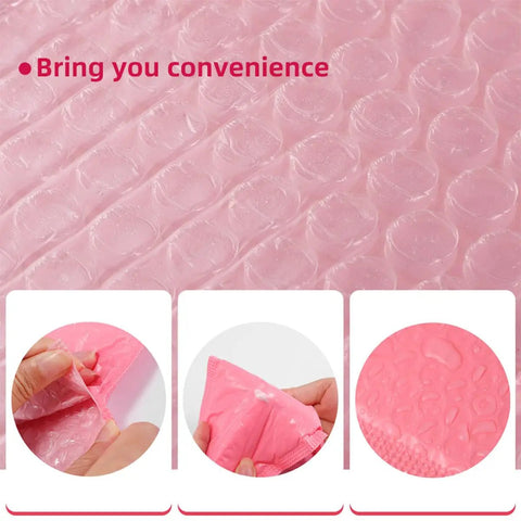 Close-up of Pink Bubble Mailers 100 Pack 12x18 Plus 4 Inch Thickened Padded Envelopes Self Seal for Small Biz Shipping