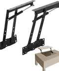 Heavy Duty Two Piece Lift Up Coffee Table Mechanism With Smooth Gas Spring Hinge Support Bracket, black metal design, for easy table lifting.