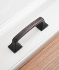 Oil Rubbed Bronze Big Square Foot Cabinet Arch Pull Handle With 3 Inch Spacing 76mm installed on white cabinet